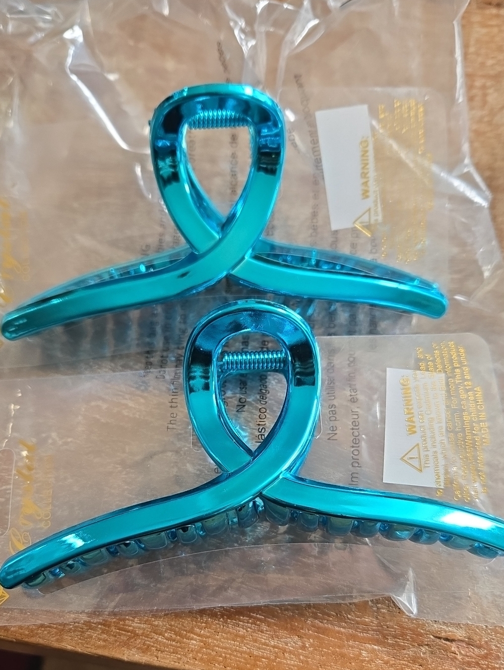 NWT UP Crystal Collection Large 5" Metallic Blue Hair Clips - Set of 2 (BIN 011)